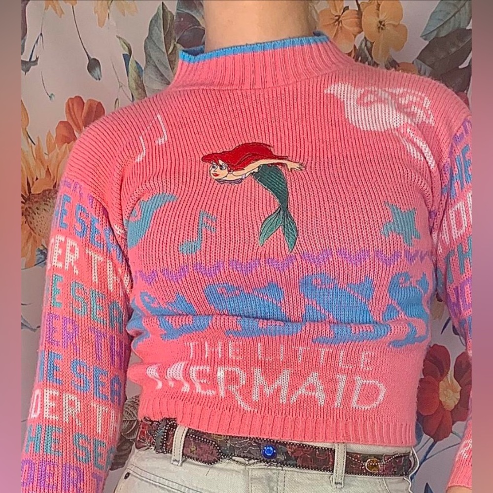 Little Mermaid 90s kids Intarsia Knit crew neck sweater